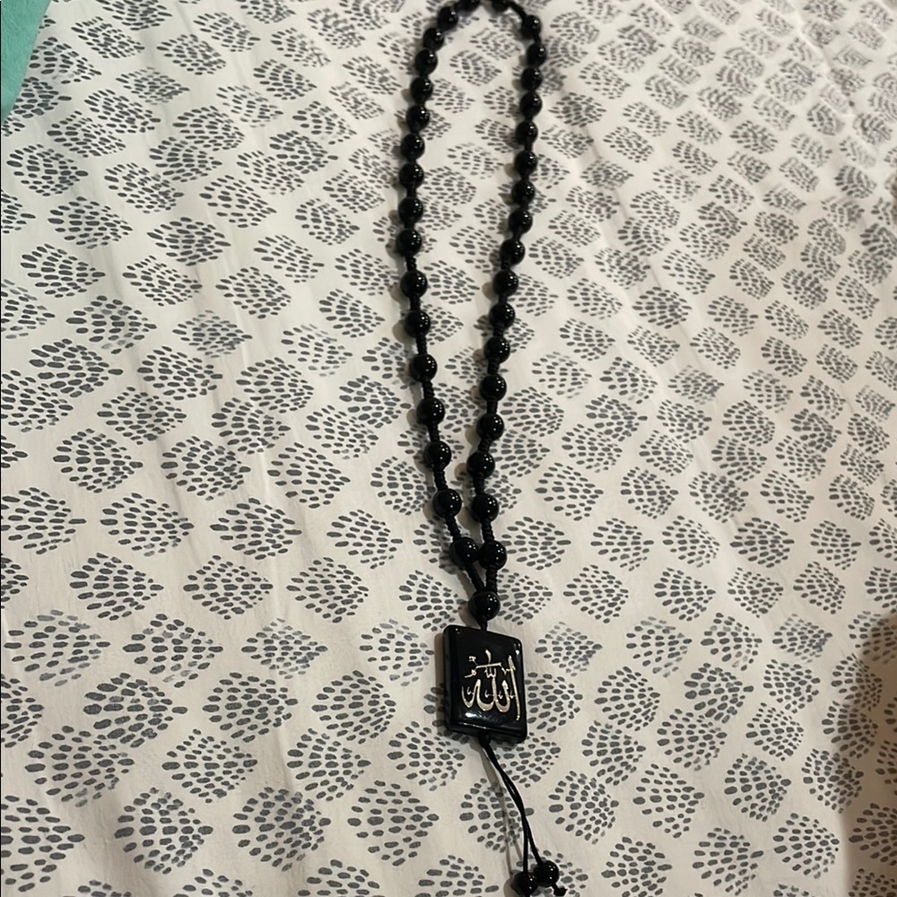 Arabic script black Beaded Necklace with Arabic Pendant